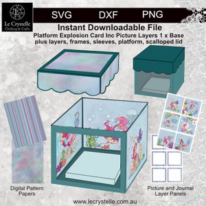 explosion box with platform digital SVG/mermaid theme/cut file/exploding card template/svg cards/folding cards/cricut/silhouette/