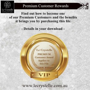 May include: Gold seal with the text "Le Crystelle PREMIUM Customer Award Applies to this File" and "VIP" inside. The seal is on a white background with a lace pattern.