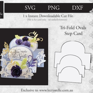 SVG cut file card/Trifold Ovals step card/step card template/svg cards/folding cards/layered card/cricut/silhouette/