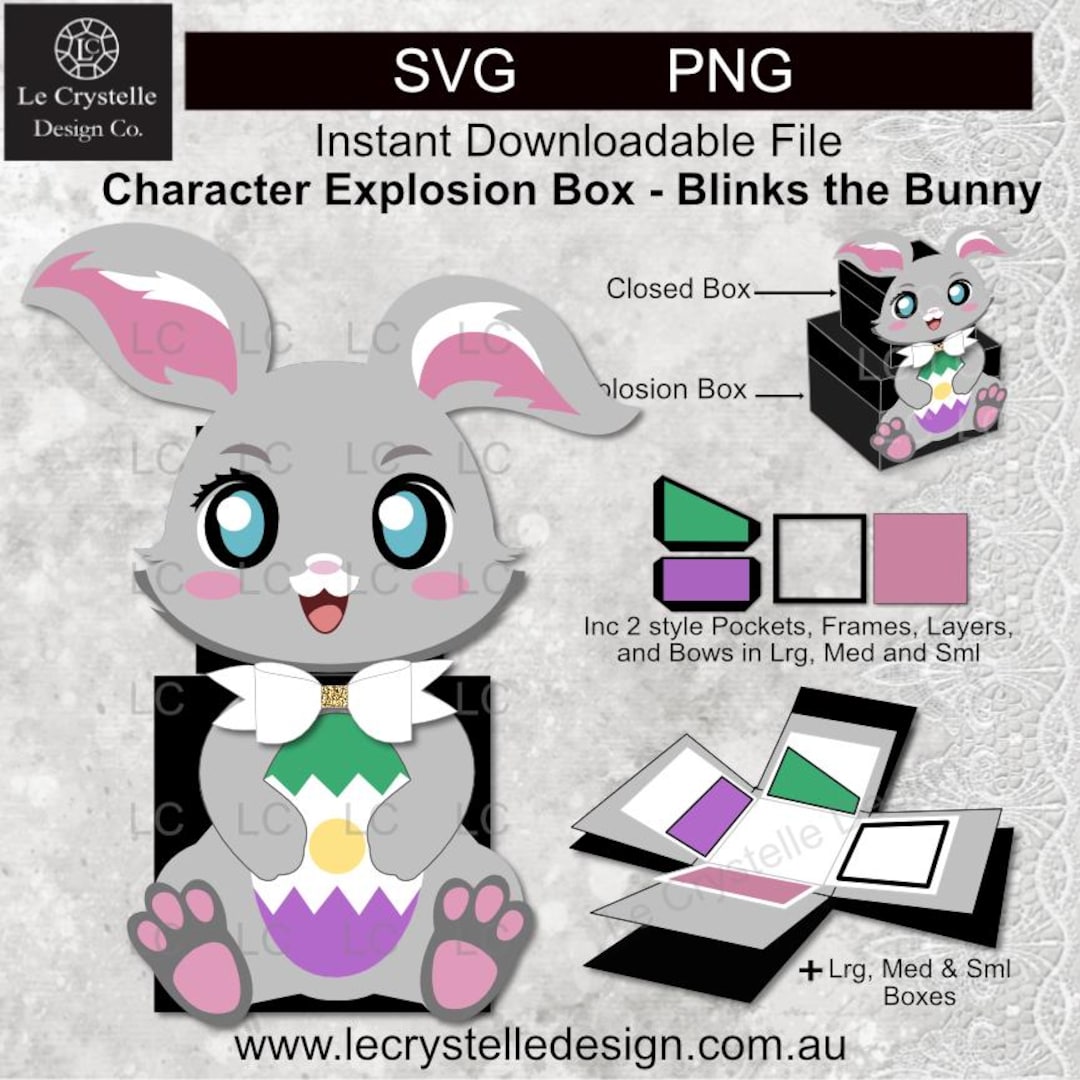 Drawsocute Exploding Box Explosion Box Cute Bunny 2 Character /cut File/exploding Card Template ...