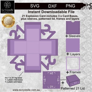 Explosionsbox 21./21. Geburtstag Karte Plotterdatei/ExplosionskartenVorlage/svg Karten/21. Geburtstagskarte/Layered Card/cricut/silhouette/