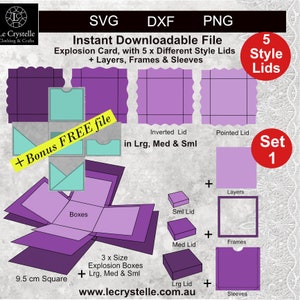 Explosionsbox SVG /Schnittdatei mit fünf Deckeln/explodierende Karte Vorlage/svg Karten/Klappkarten/überlagerte Karte/Cricut/Silhouette/