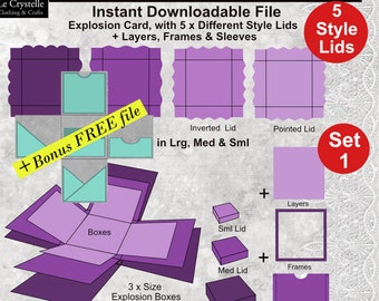 explosion box SVG /cut file with five lids/exploding card template/svg cards/folding cards/layered card/cricut/silhouette/