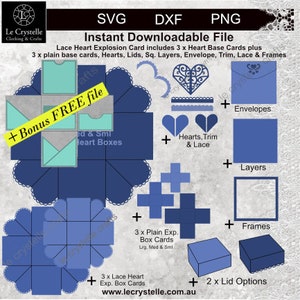 Scatola di esplosione del cuore SVG/file di taglio a cuore in pizzo/modello di carta esplosiva/carte in formato SVG/carte pieghevoli/carta a strati/cricut/silhouette/