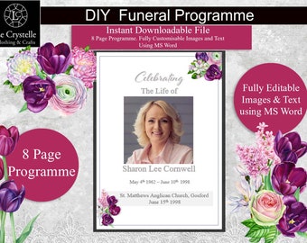 Funeral Program Template/Word Template/Celebration of Life/Funeral Program/Flower Spring/DIY 8 page programme