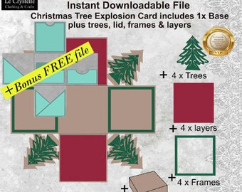 SVG クリスマス ツリー爆発ボックス カット ファイル 10/爆発カード テンプレート/SVG カード/折りたたみカード/レイヤー カード/クリカット/シルエット/クリスマス ツリー