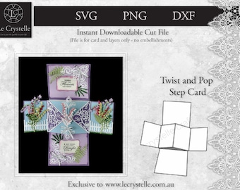 May include: A digital download of a twist and pop step card with a floral design. The card features a white picket fence, flowers, and the text "Wishing Flowers A Abundance" and "Best Wishes For A Bright Future".