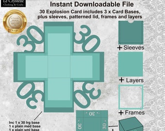 explosion box 30th /30th birthday card cut file/exploding card template/svg cards/30th birthday card/layered card/cricut/silhouette/