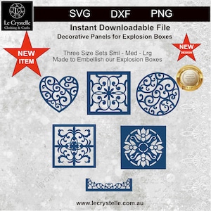paneles de caja de explosión/archivo de corte SVG/paneles de caja de explosión/paneles de celosía/adornos para cajas de explosión/cricut/silueta/adornos