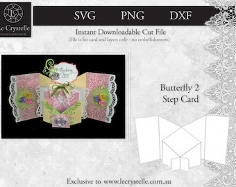 SVG cut file card/butterfly 2 step card/step card template/svg cards/folding cards/layered card/cricut/silhouette/