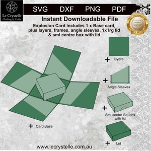 Scheda scatola di esplosione SVG / file tagliato / modello di scheda esplosiva con piccola scatola / carte svg / carte pieghevoli / carta a strati / cricut / silhouette /