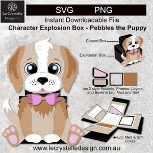 karakter explosiedoos schattige puppy /bestand knippen/exploderende kaartsjabloon/svg-kaarten/vouwkaarten/gelaagde kaart/cricut/silhouet/kattenkaart