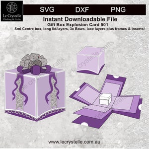 explosion box 501/SVG explosion box cut file/long lid/christmas exploding card template/svg cards/folding cards/layered/cricut/silhouette/