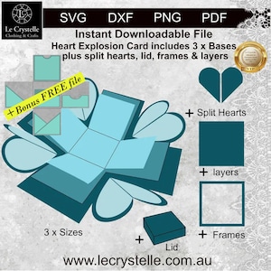 Boîte explosion coeur SVG/fichier coupé/modèle de carte qui explose/cartes SVG/Coffrets cadeaux qui explosent/carte en couches/cricut/silhouette/