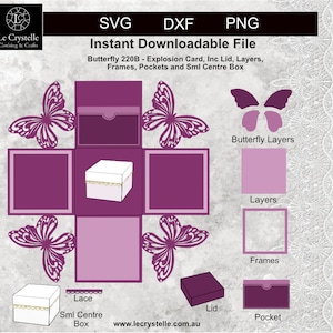 caja de explosión mariposa svg/archivo cortado/plantilla de tarjeta explosiva de mariposa/tarjetas svg/tarjetas plegables/tarjeta en capas/cricut/silueta/