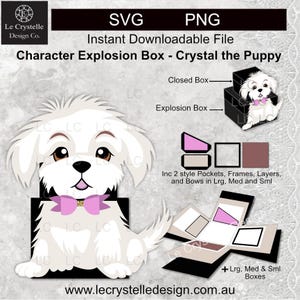 explosion box cute White puppy character /cut file/exploding card template/svg cards/folding cards/layered card/cricut/silhouette/cat card