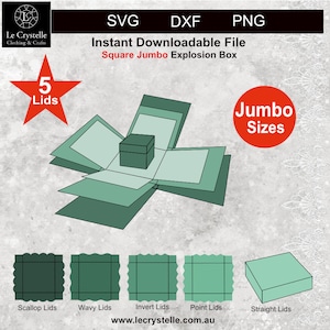 explosiedoos / exploderende geschenkdoos / Jumbo maat 5 deksels / gesneden bestand / exploderende sjabloon / Exploderend geschenk / gelaagde kaart / cricut / silhouet /