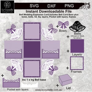 Caja de explosión de campana de boda / tarjeta de explosión SVG / tarjeta de campana / tarjeta de explosión de boda / tarjetas de explosión / tarjeta en capas / cricut / silueta /