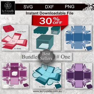 Caja de explosión SVG BUNDLE uno/archivo cortado/plantilla de tarjeta explosiva/tarjetas svg/Cajas de regalo explosivas/tarjeta en capas/cricut/silueta/