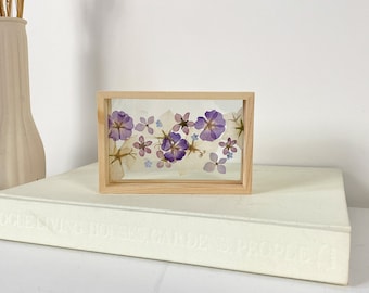 Pressed Flowers in Wood Floating Frame / Pressed Flower Art / Real Pressed Flowers / Pressed Flower Wall Decor / Abstract / Whimsical