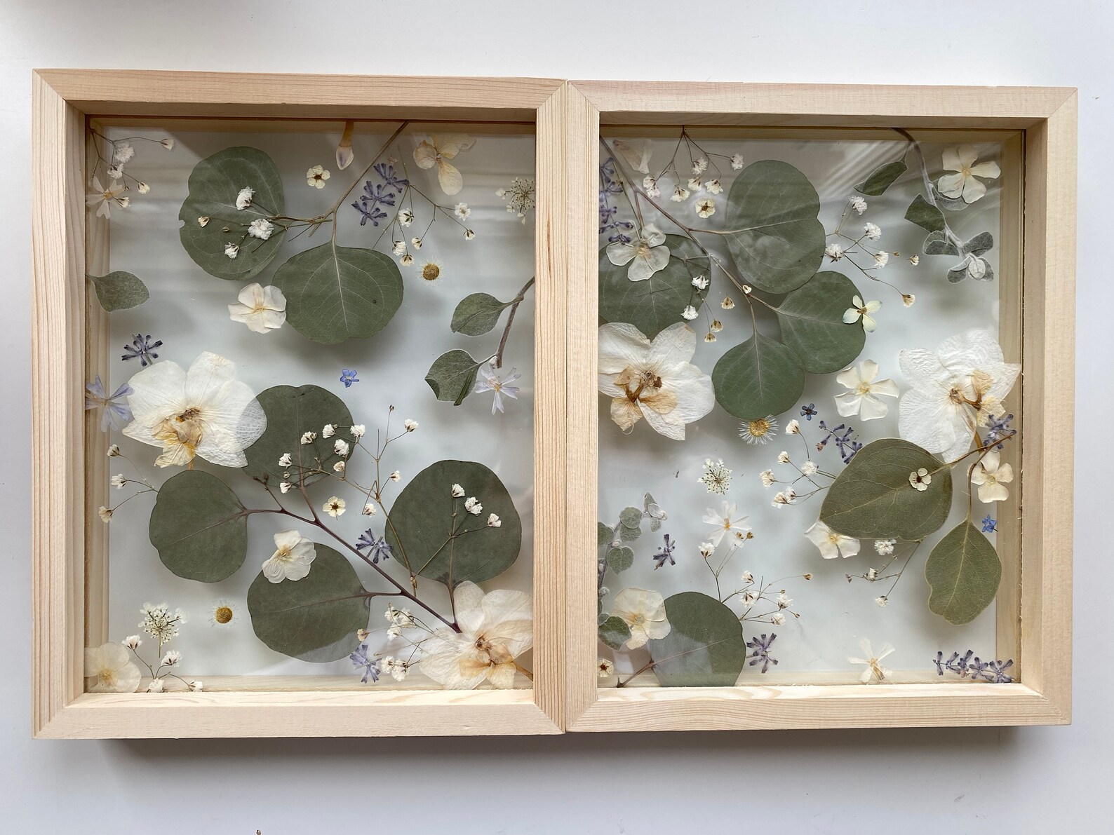 Set of Pressed Flower Floating Wood Frames / Pressed Flower Art / Real