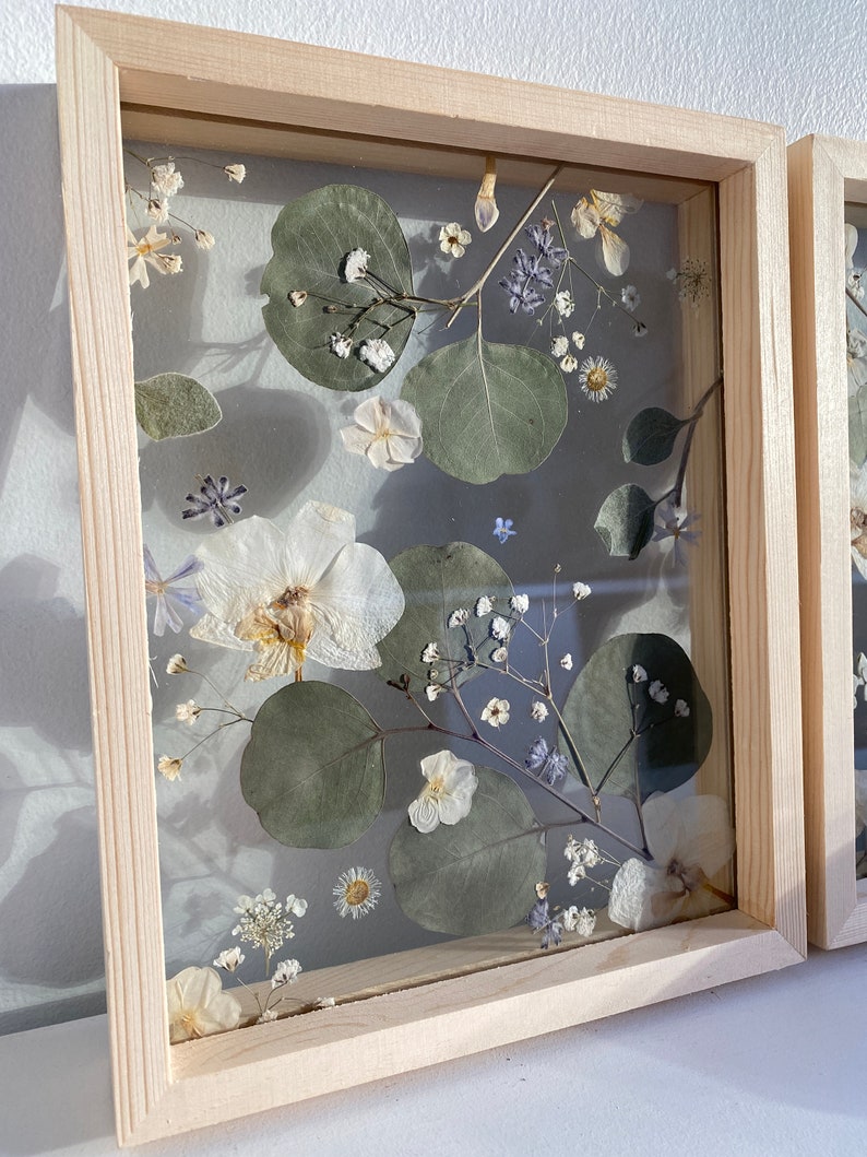 Set of Pressed Flower Floating Wood Frames / Pressed Flower Art / Real