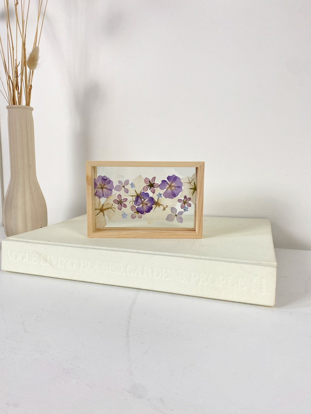 Pressed Flowers in Wood Floating Frame / Pressed Flower Art / Real