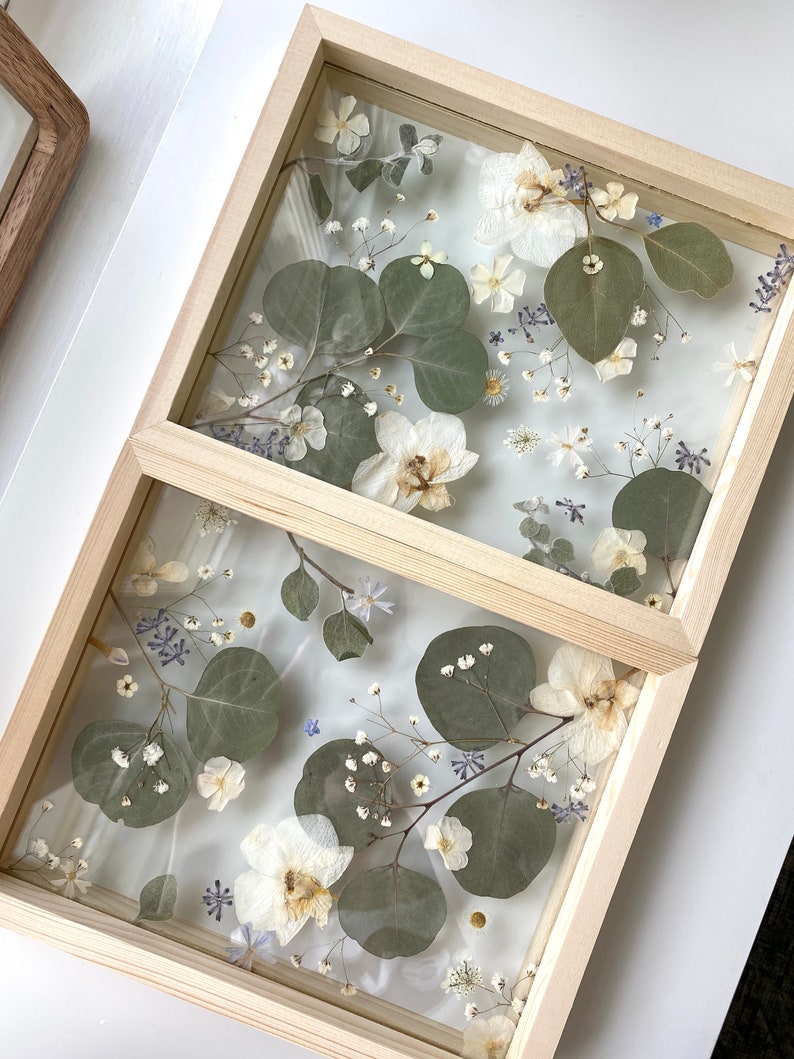Set of Pressed Flower Floating Wood Frames / Pressed Flower Art / Real