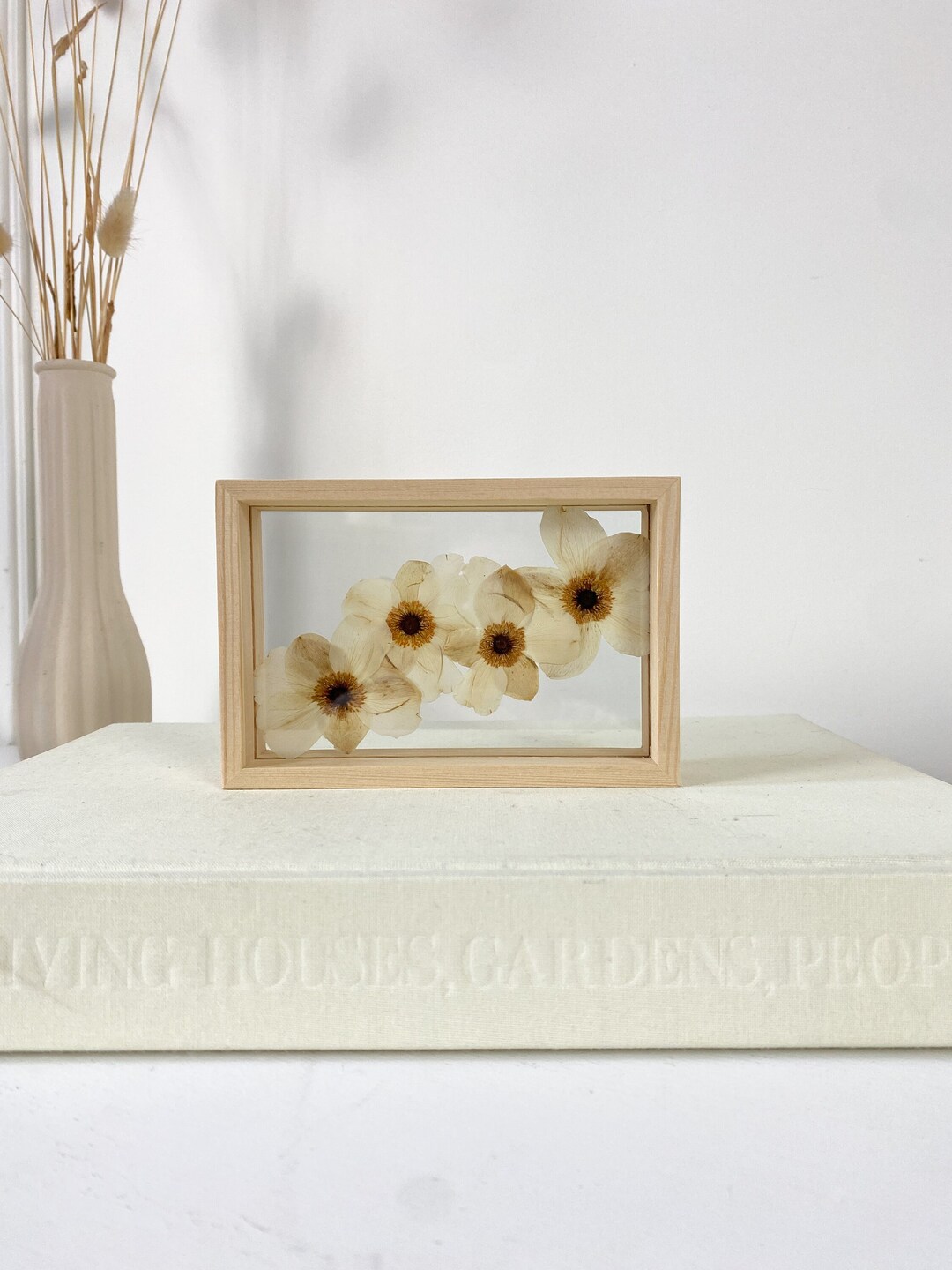 Pressed Flowers in Wood Floating Frame / Pressed Flower Art / Real