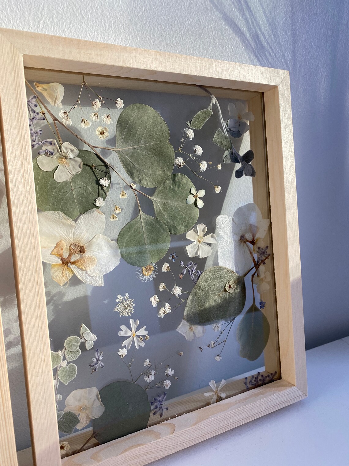 Set of Pressed Flower Floating Wood Frames / Pressed Flower Art / Real