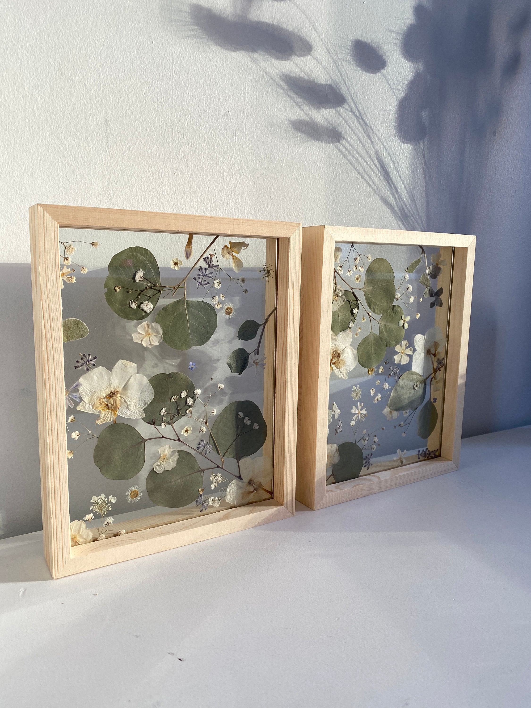 Set of Pressed Flower Floating Wood Frames / Pressed Flower Art / Real