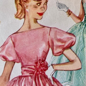50s prom dress pattern Vintage 1950s Pattern 'Grace' Day or Evening Dress, Fitted Bodice