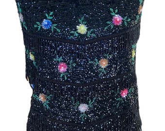 Vintage black with flower sequin beaded sweater