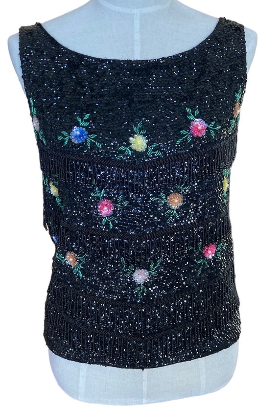 Vintage black with flower sequin beaded sweater