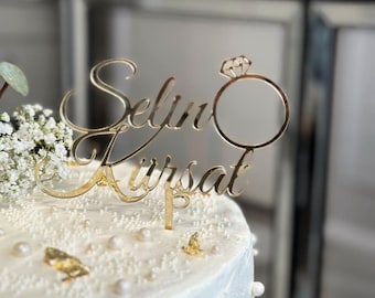Caketopper personalisiert Plexi mit Verlobungsringe Ringe Hochzeit Verlobung Kuchenstecker