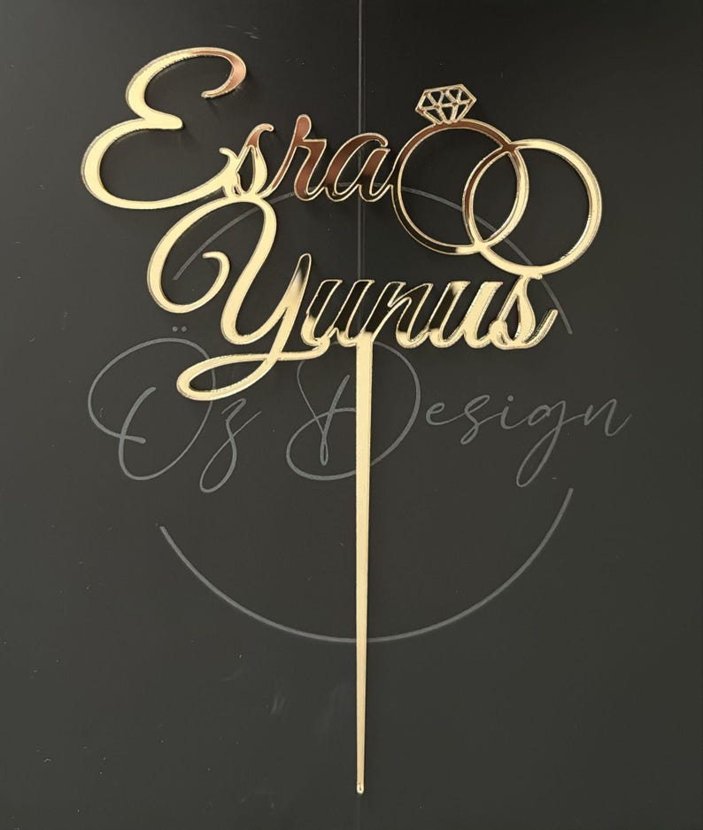 Two Ring Topper Personalized Acrylic Cake Topper With Engagement Rings, Wedding Rings ...
