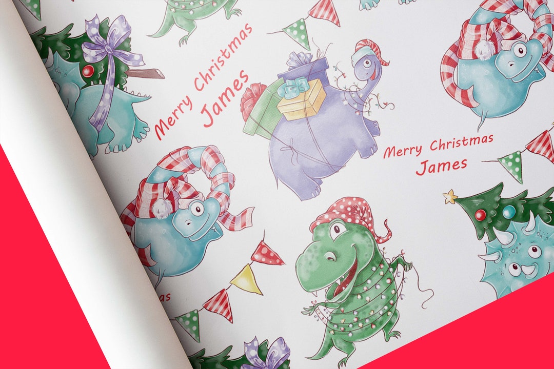 Personalised Dinosaur Christmas Wrapping Paper Gift Wrap Etsy