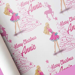 Personalised Barbie Christmas Wrapping Paper Gift Wrap Customised Name Merry Xmas Doll Dress Up 3 4 5 6 7