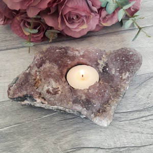Amethyst Cluster Tealight Holder - Amethyst Candle Holder - Crystal Gift