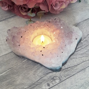 Amethyst Cluster Tealight Holder - Amethyst Candle Holder - Crystal Gift