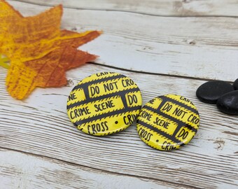 Crime Scene Tape Pin - Pinback Button, Multiple Sizes, Bulk Available - True Crime Pin Great for Backpacks, Gifts, Hats, Halloween