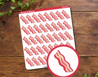 Bacon Sticker Sheet - Breakfast Stickers - Multiple Sizes, Matte, Glossy, or Clear