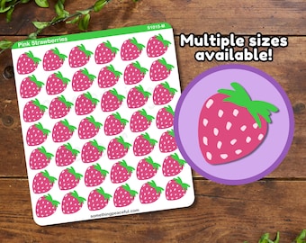 Strawberry Sticker Sheet - Pink Strawberry Icons - Multiple Sizes, Matte, Glossy, or Clear
