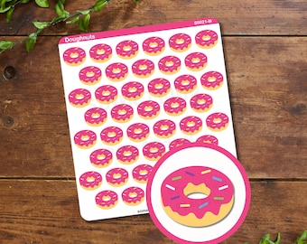 Doughnut Sticker Sheet - Strawberry Donut Stickers - Multiple Sizes, Matte, Glossy, or Clear