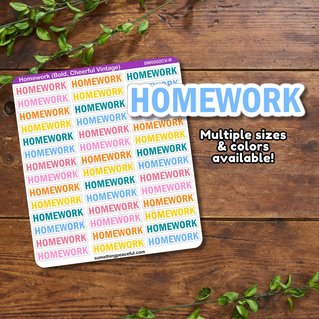 Homework Bold Text Sticker Sheet - Multiple Sizes and Colors, Matte ...