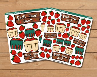 Strawberry Sticker Sheet - Strawberry Picking Theme - Multiple Sizes, Matte, Glossy, or Clear