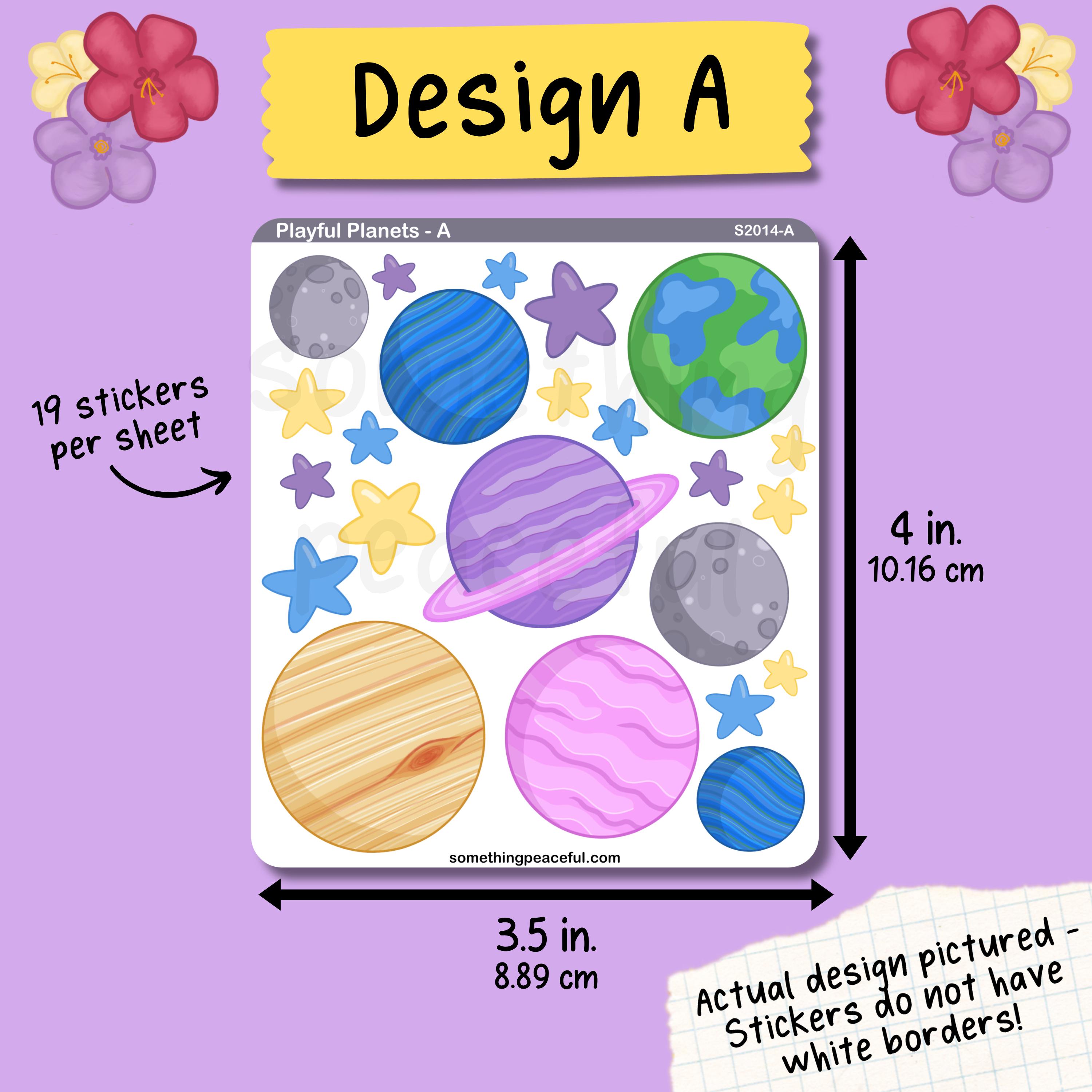 Playful Planets Stickers - Space Sticker Sheet - Multiple Sizes, Matte ...