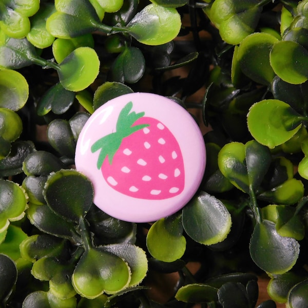 Strawberry Pin - Pinback Button, Multiple Sizes, Bulk Available!