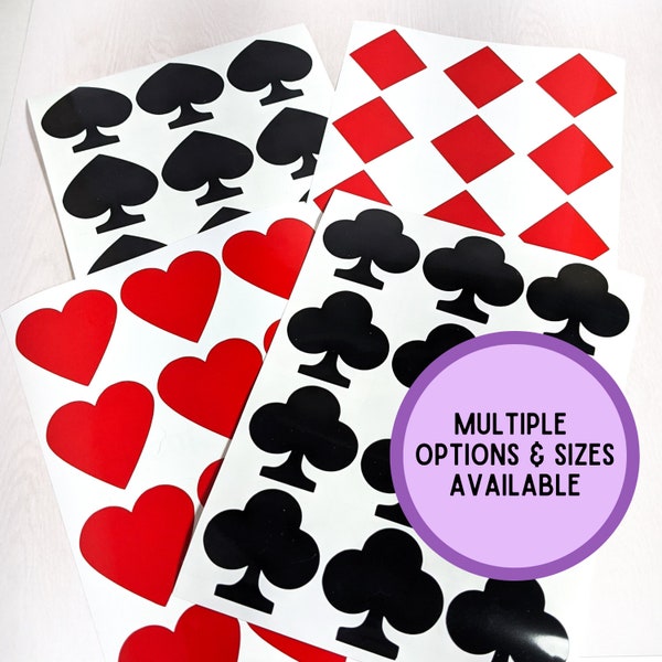 Playing Card Suits Decal Sheets - Hearts, Diamonds, Spades, Clubs - Multiple Sizes Available! - Vinyl Sticker Sheets, Poker Stickers