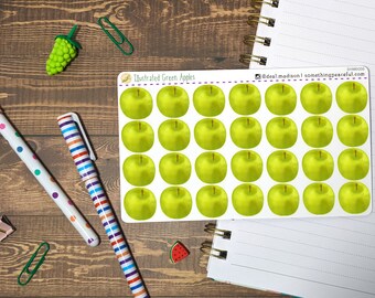 Green Apple Illustrated Stickers - Multiple Sizes, Matte or Glossy - Fruit Stickers for Scrapbooking, Crafting, Canning, Planners, Autumn